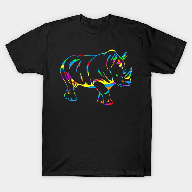 Colorful Rhino Outline T-Shirt by Shrenk
